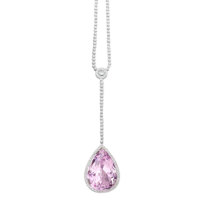 Diamanten halsketting 16 kt roze peer geslepen Kunziet hanger gouden sieraden - harrychadent.nl