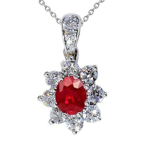 Diamanten hanger 1 inch 3,45 karaat robijn lotusbloem wit goud 14K - harrychadent.nl