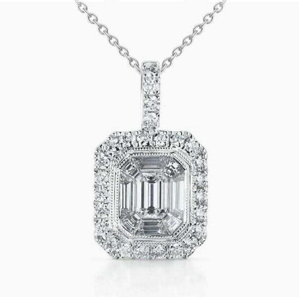 Diamanten hanger ketting 2,60 karaat bezel set wit goud 14K - harrychadent.nl