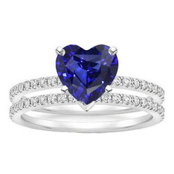 Diamanten hart blauwe saffier trouwring set 3.50 karaat sieraden