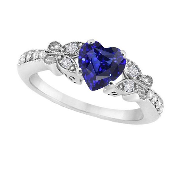 Diamanten hartvormige blauwe saffierring 2,50 karaat vlinderstijl - harrychadent.nl