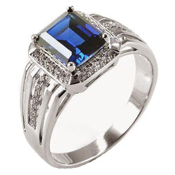 Diamanten herenring Emerald Cut blauwe saffier met accenten 3,50 karaat