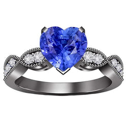 Diamanten jubileum hart blauwe saffier ring 3 karaat gedraaide stijl