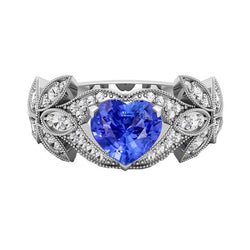 Diamanten jubileum hart blauwe saffier ring antieke stijl 2,50 karaat