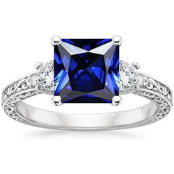 Diamanten jubileumring Vintage stijl Ceylon blauwe saffier 5,25 karaat