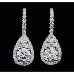 Diamanten oorbellen peervorm ronde diamanten 4 karaat dames sieraden