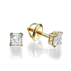 Diamanten oorknopjes 3.50 karaat 14K geel goud Princess Cut