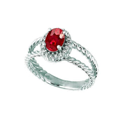 Diamanten ovale robijnrode edelsteenring 1,16 karaat witgoud 14K