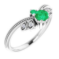 Diamanten ring 1 karaat Colombiaanse groene smaragd antieke stijl sieraden