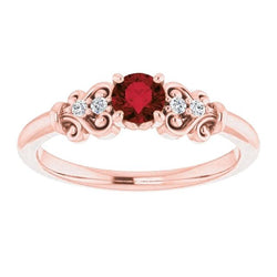 Diamanten ring 1.10 karaat Birma Ruby antieke stijl Rose goud 14K