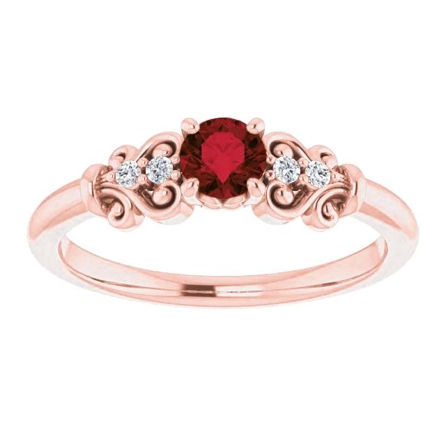 Diamanten ring 1.10 karaat Birma Ruby antieke stijl Rose goud 14K - harrychadent.nl