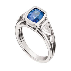 Diamanten ring 2,50 karaats ring rond saffier en biljoen, prinses geslepen