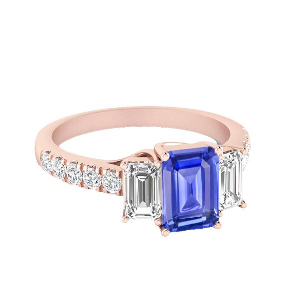 Diamanten ring 3 stenen stijl smaragd blauwe saffier rosé goud 3,50 karaat - harrychadent.nl