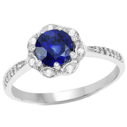 Diamanten ring Halo ronde saffier bloem stijl 3 karaat taps toelopende schacht