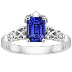 Diamanten ring met 3 stenen smaragd blauwe saffier vintage stijl 3,25 karaat