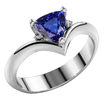Diamanten ring met drie stenen biljoen saffier 1,25 karaat hartstijl - harrychadent.nl