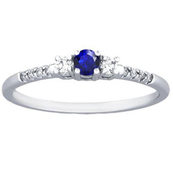 Diamanten ring voor dames 1,50 karaat 3 stenen stijl blauwe saffier ronde slijpvorm