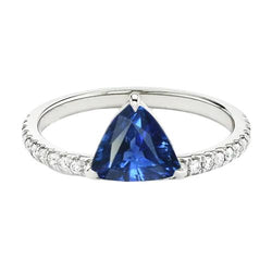 Diamanten ring voor dames 2 karaat blauwe saffier biljoen geslepen witgoud