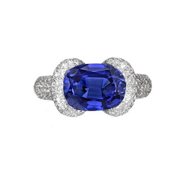 Diamanten ring voor dames Ovale blauwe saffier 4 karaat goud 14K sieraden