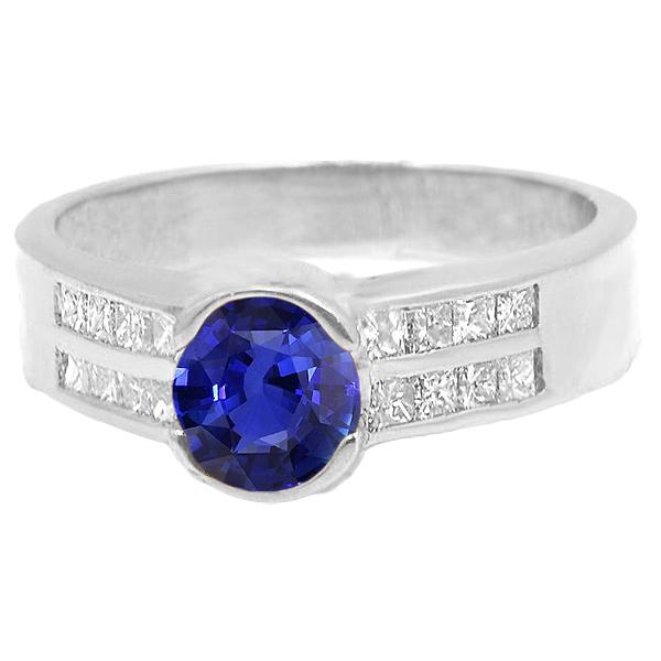 Diamanten ronde blauwe saffierring & prinses geslepen accenten 2,50 karaat - harrychadent.nl