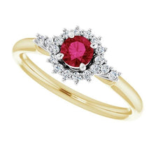 Afbeelding in Gallery-weergave laden, Diamanten ronde robijn ring Halo stijl goud 14K 1,50 karaat - harrychadent.nl
