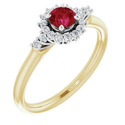 Diamanten ronde robijn ring Halo stijl goud 14K 1,50 karaat