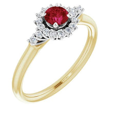 Afbeelding in Gallery-weergave laden, Diamanten ronde robijn ring Halo stijl goud 14K 1,50 karaat - harrychadent.nl

