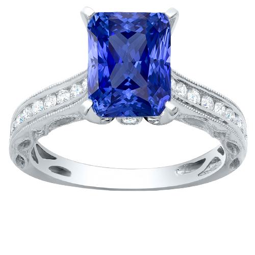Diamanten saffierring met accenten 4 karaats Milgrain Shank-kanaalset - harrychadent.nl