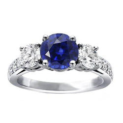 Diamanten sieraden ronde Srilanka saffier ring 3 stenen stijl 3 karaat