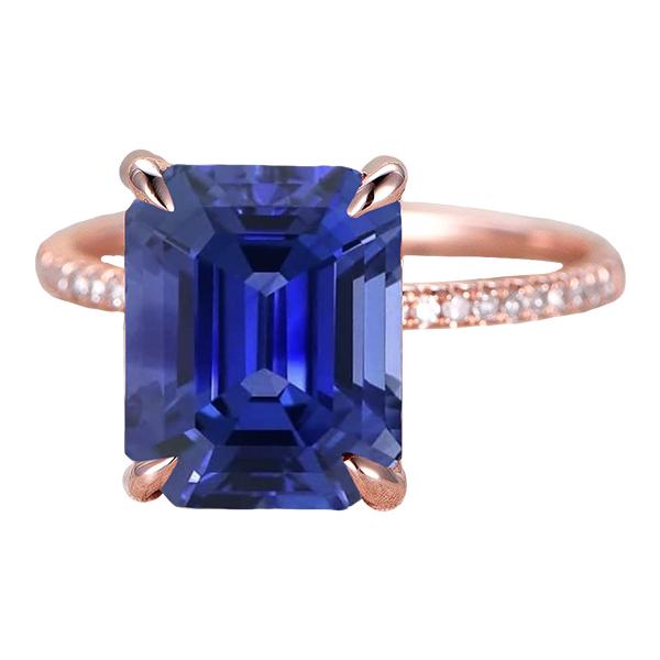 Diamanten solitaire ring accenten Emerald Cut Ceylon Sapphire 4,50 karaat - harrychadent.nl