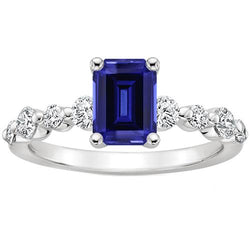 Diamanten solitaire ring met accenten smaragdblauwe saffier 4,50 karaat