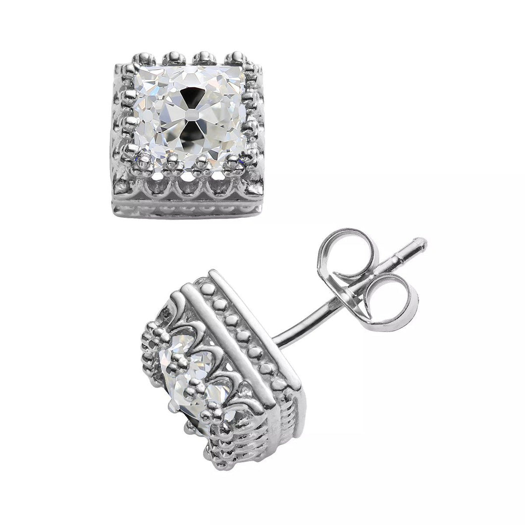 Diamanten studs vintage stijl kussen oud geslepen sieraden 6 karaat pushbacks - harrychadent.nl