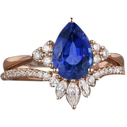 Diamanten trouwring set blauwe saffier markiezin & ronde 4 karaat