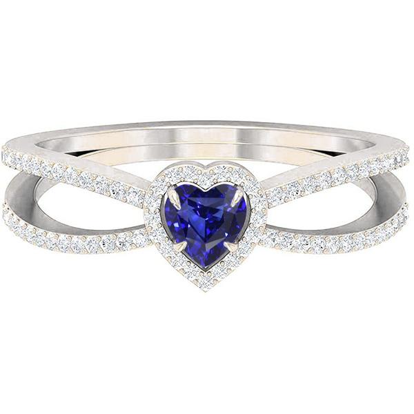 Diamanten trouwring set hart blauwe saffier 2,50 karaat gespleten schacht - harrychadent.nl