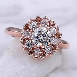 Diamanten verlovingsring 2 karaat Halo Lotus Flower Rose Gold