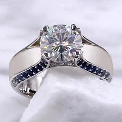 Diamanten verlovingsring 3,50 karaat blauwe saffier accenten sieraden