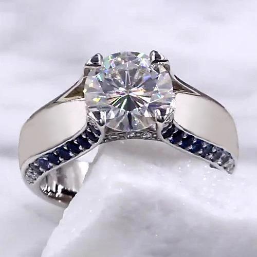 Diamanten verlovingsring 3,50 karaat blauwe saffier accenten sieraden - harrychadent.nl