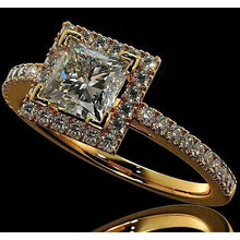 Afbeelding in Gallery-weergave laden, Diamanten verlovingsring 3,50 karaat halo prinses geslepen 14K geel goud - harrychadent.nl
