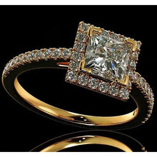 Afbeelding in Gallery-weergave laden, Diamanten verlovingsring 3,50 karaat halo prinses geslepen 14K geel goud - harrychadent.nl
