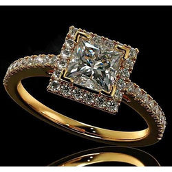Diamanten verlovingsring 3,50 karaat halo prinses geslepen 14K geel goud