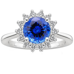 Diamanten verlovingsring Ceylon Sapphire Sunburst-stijl 3.50 karaat Nieuw