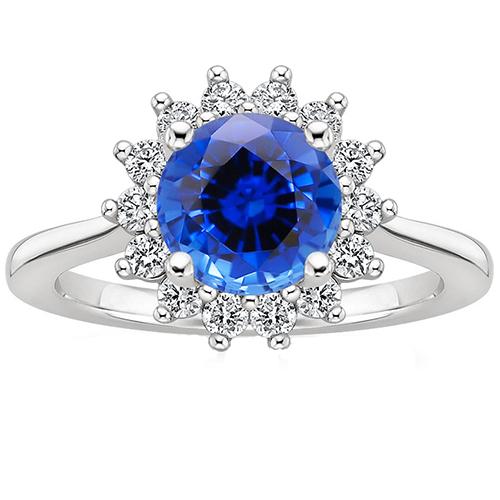 Diamanten verlovingsring Ceylon Sapphire Sunburst-stijl 3.50 karaat Nieuw - harrychadent.nl