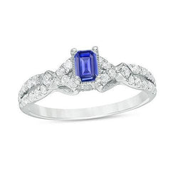 Diamanten verlovingsring Emerald Ceylon Sapphire 2,50 karaat witgoud