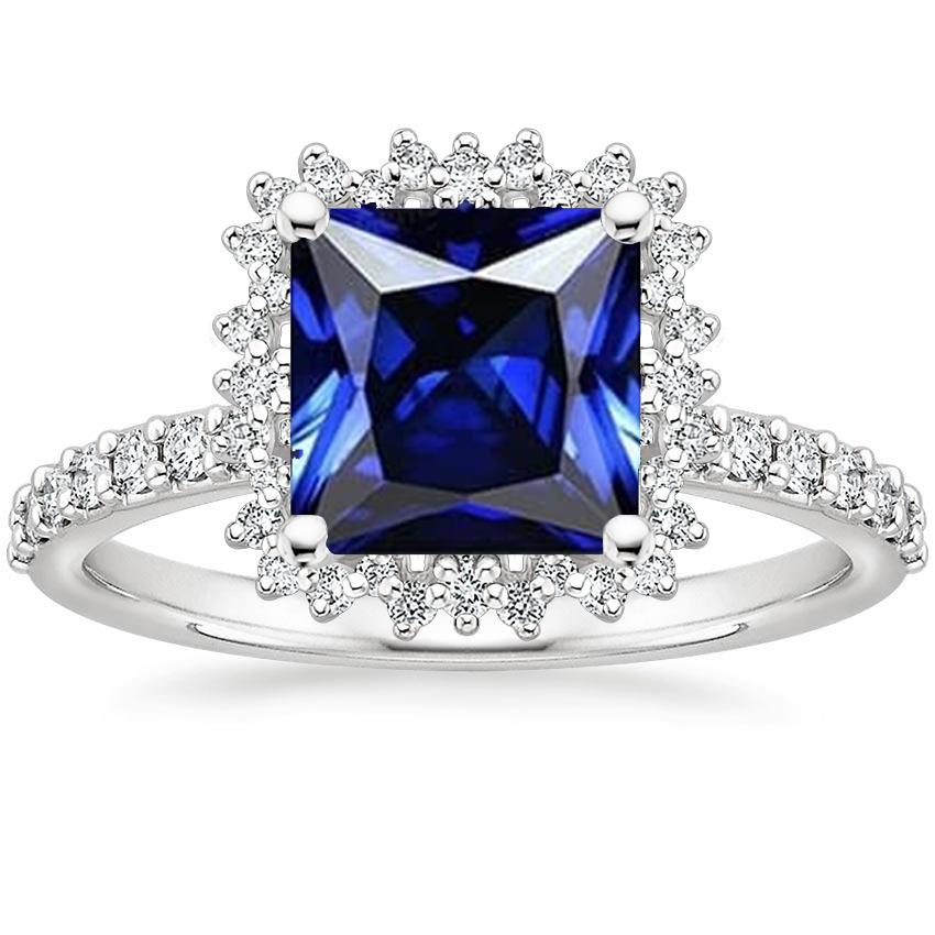 Diamanten verlovingsring Halo Ceylon Sapphire Sunburst stijl 6,25 karaat - harrychadent.nl