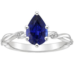 Diamanten verlovingsring Twist Style Peer Blauwe Saffier 3 karaat