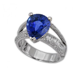 Diamanten verlovingsring blauwe saffier 3,50 karaat antieke stijl
