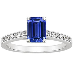 Diamanten verlovingsring blauwe saffier & pave set diamanten 3,50 karaat