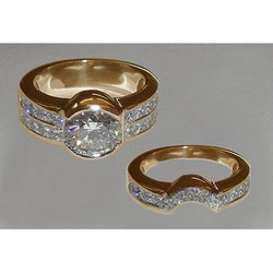 Diamanten verlovingsring en band set 6,50 ct. Geel goud