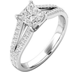 Diamanten verlovingsring gespleten schacht 3,90 karaat prinses & rond