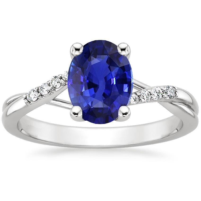 Diamanten verlovingsring gespleten schacht ovaal geslepen blauwe saffier 3 karaat - harrychadent.nl